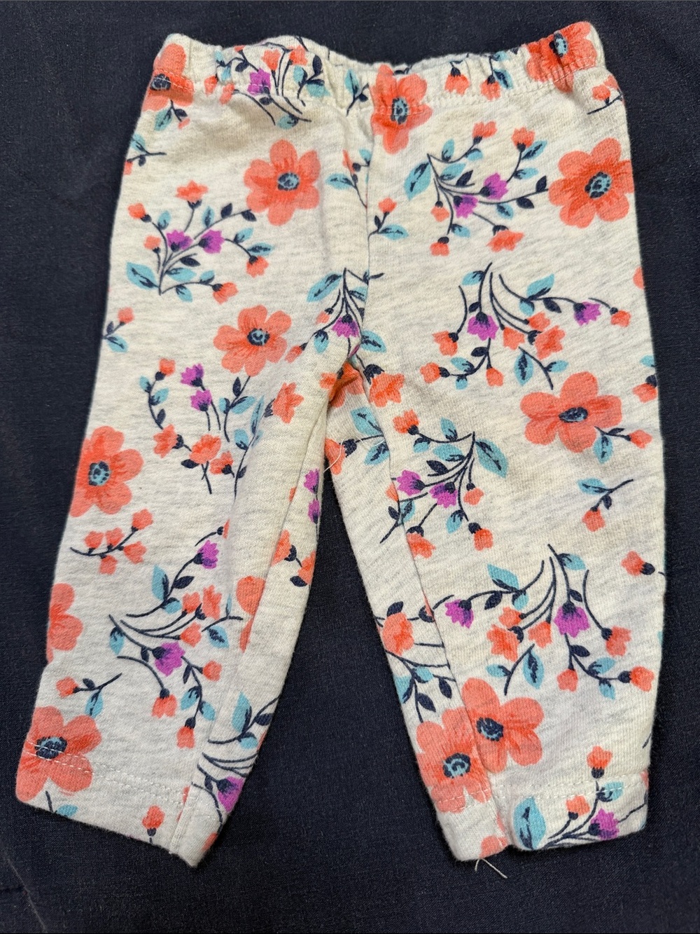 Carter's Cream Leggings with Coral Floral Print
